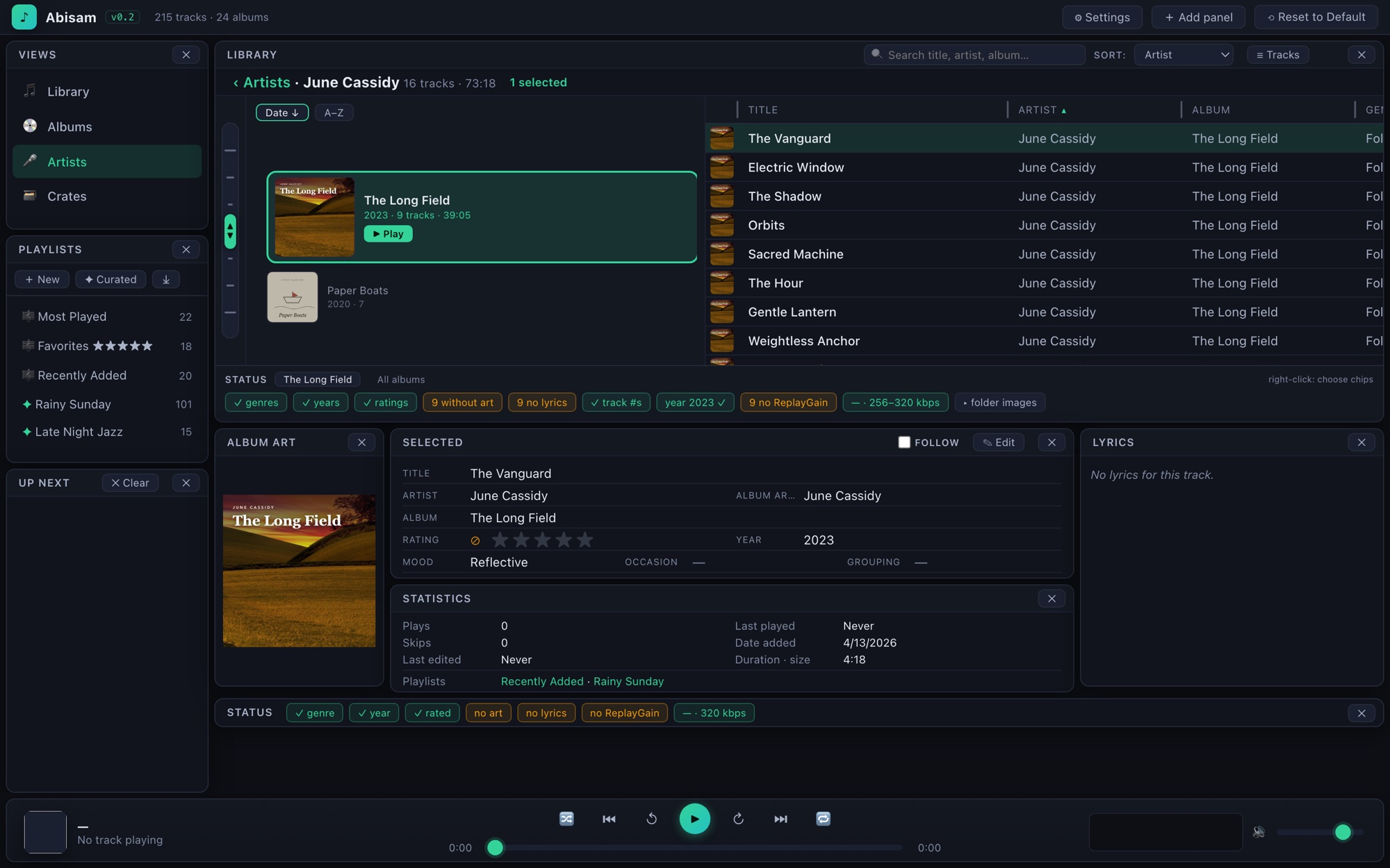 Abisam artist drill-down with an album cover carousel